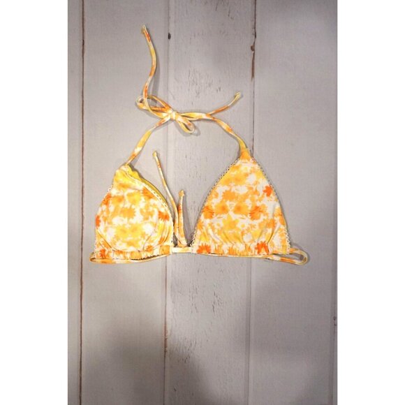 Yellow, Orange & White Floral Triangle Bikini Top - Size L, NWOT - Picture 2 of 4